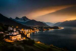 le village de personne, Italie, à le coucher du soleil. généré par ai photo