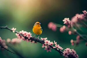 photo fond d'écran le oiseau, fleurs, printemps, le oiseau, printemps, le oiseau, printemps,. généré par ai