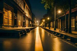 une longue exposition photo de une rue à nuit. généré par ai