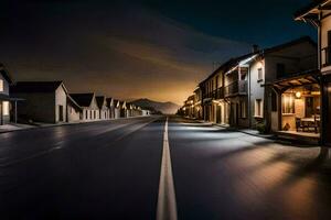 une longue exposition photographier de une rue à nuit. généré par ai photo