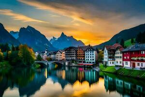 photo fond d'écran le ciel, montagnes, eau, montagnes, lac, Suisse, lac, sw. généré par ai