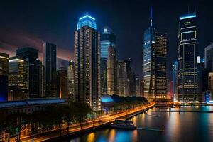 le Chicago horizon à nuit. généré par ai photo