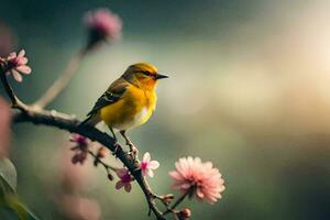 photo fond d'écran le soleil, oiseau, fleurs, le fleurs, le fleurs, le fleurs, le. généré par ai