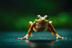 une grenouille est permanent sur ses de derrière jambes. généré par ai photo