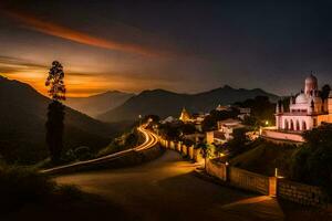 le le coucher du soleil plus de une Montagne route dans sri lanka. généré par ai photo