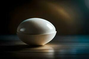 une blanc Balle séance sur une tableau. généré par ai photo