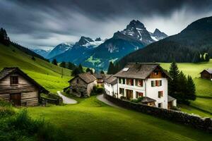 le village de la personne dans le Alpes. généré par ai photo