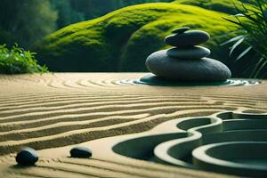 une Zen jardin avec rochers et l'eau. généré par ai photo