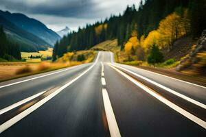 une floue image de une route dans le montagnes. généré par ai photo