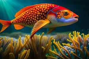 un Orange poisson nager plus de corail récifs. généré par ai photo
