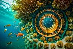 une coloré sous-marin scène avec une circulaire structure. généré par ai photo