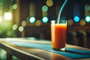 une verre de Orange jus séance sur une tableau. généré par ai photo