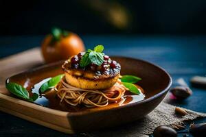 une assiette avec nourriture sur il et une bol de Pâtes. généré par ai photo