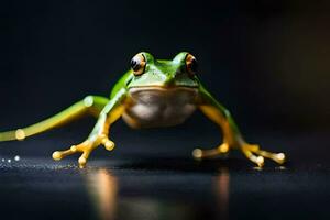 une grenouille est permanent sur ses de derrière jambes. généré par ai photo