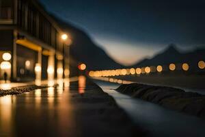 une longue exposition photo de une rue à nuit. généré par ai