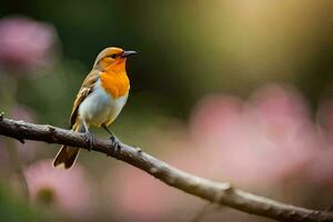 une petit oiseau est séance sur une branche. généré par ai photo