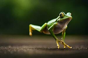 une grenouille sauter sur le sol. généré par ai photo