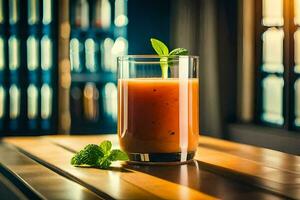 une verre de Orange jus avec menthe feuilles sur Haut. généré par ai photo