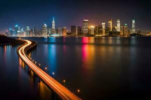 le ville horizon à nuit avec une longue exposition. généré par ai photo