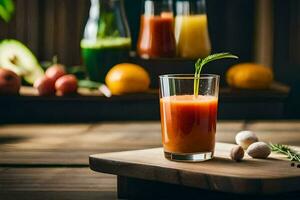 une verre de jus avec des légumes et des fruits. généré par ai photo