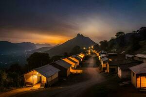 le village de le nuit. généré par ai photo