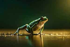 une grenouille est permanent sur une humide surface. généré par ai photo