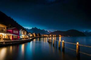 une longue exposition photo de une ville à nuit. généré par ai