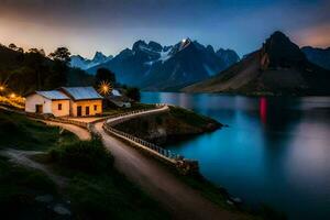 le maison de le lac. généré par ai photo