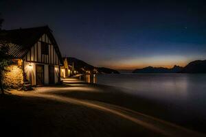 photo fond d'écran le ciel, nuit, le mer, le plage, le loger, le lune,. généré par ai