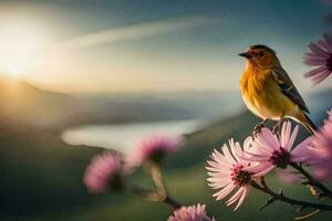 une oiseau sur une fleur. généré par ai photo