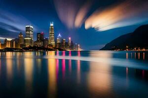 le Chicago horizon à nuit. généré par ai photo