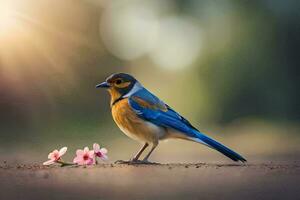 photo fond d'écran oiseau, le soleil, fleurs, le oiseau, le oiseau, le oiseau, le. généré par ai