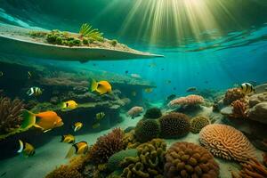 une corail récif avec poisson et coraux. généré par ai photo