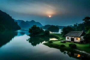 le maison sur le l'eau. généré par ai photo