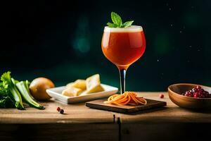 une verre de jus avec des légumes et une garnir. généré par ai photo