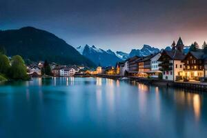 le ville de Altenburg dans le Alpes à crépuscule. généré par ai photo