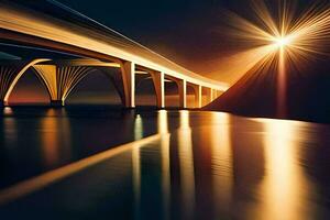 une longue exposition photographier de une pont à nuit. généré par ai photo