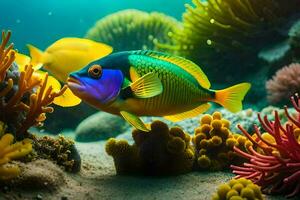 une coloré poisson nager dans le océan avec corail. généré par ai photo