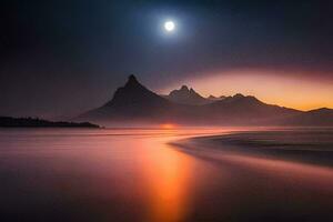 le lune monte plus de le océan et montagnes. généré par ai photo