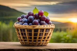 les raisins dans une panier. généré par ai photo