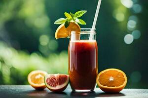 une verre de jus avec un Orange tranche et menthe feuilles. généré par ai photo