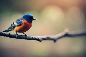 une coloré oiseau est assis sur une branche. généré par ai photo