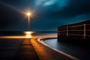 une longue exposition photo de le océan à nuit. généré par ai