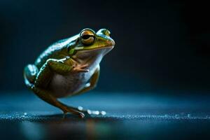 une grenouille est permanent sur ses de derrière jambes. généré par ai photo