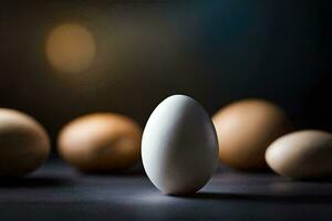 un Oeuf est permanent dans de face de nombreuses des œufs. généré par ai photo