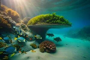 une corail récif avec poisson et les plantes. généré par ai photo
