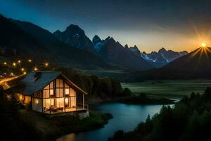 le maison dans le montagnes. généré par ai photo