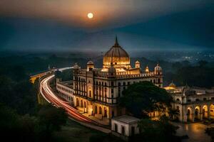le lune monte plus de le ville de Calcutta. généré par ai photo