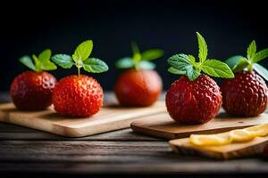 des fraises sur une en bois Coupe planche avec citron tranches. généré par ai photo