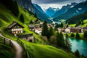 le village de Suisse. généré par ai photo